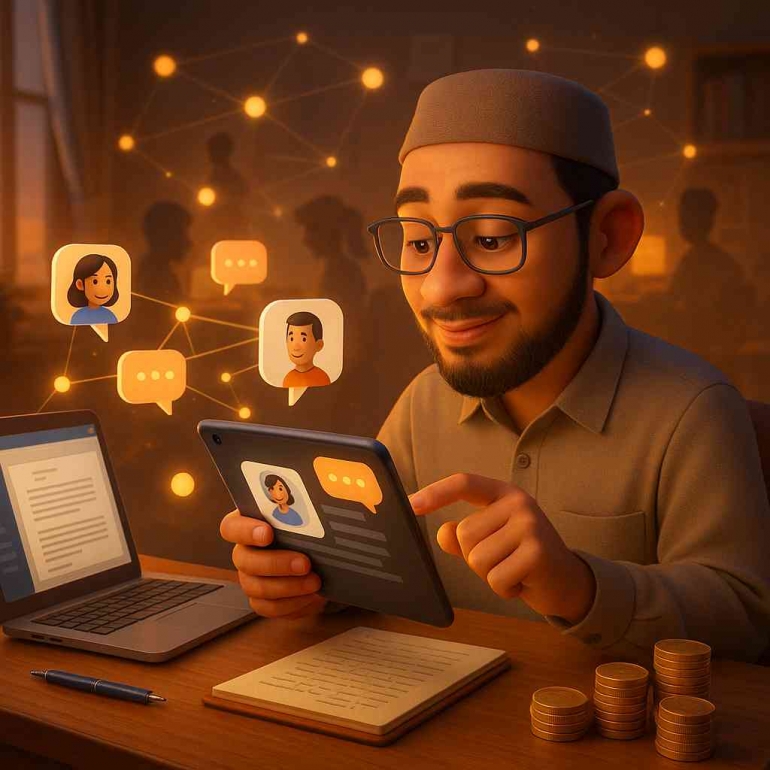 Penulis sedang Membaca dan Membalas Komen, Source ChatGPT5 Prompt By Jody Aryono