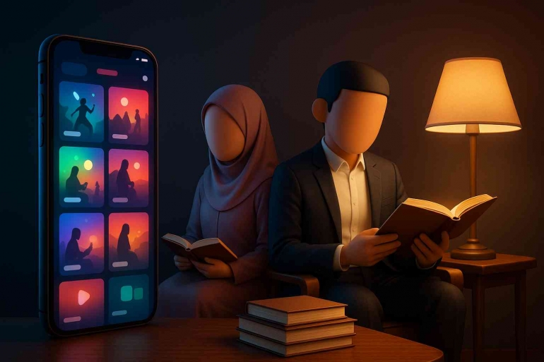 Ilustrasi Menonton dan Membaca Buku , ChatGPT5 Prompt By Jody Aryono