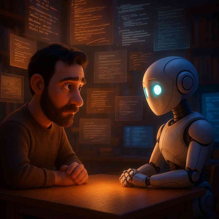 Aku Mesin Yang Belajar Dari Manusia, Image Generated by ChatGPT4o Prompt By Jody Aryono
