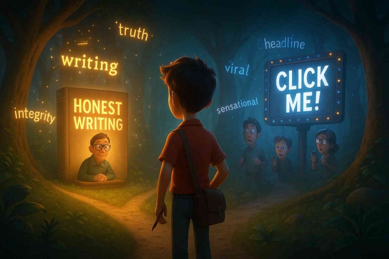 Penulis yg Bingung Mau Jujur atau Clickbait , Source AI ChatGPT5 Prompt By Jody Aryono