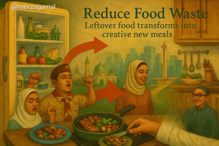 Reduce Food Waste, Sumber: Dokumentasi pribadi Merza Gamal diolah dengan Generative AI 