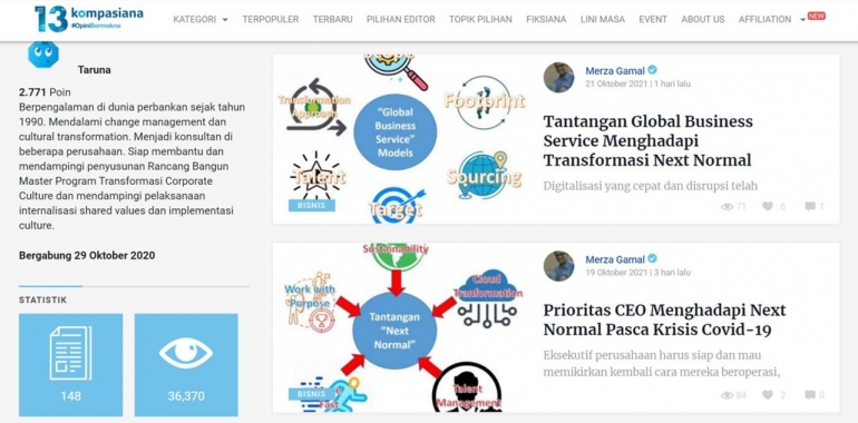 Image: Account Kompasiana Merza Gamal yang baru sejak 29 Oktober 2020